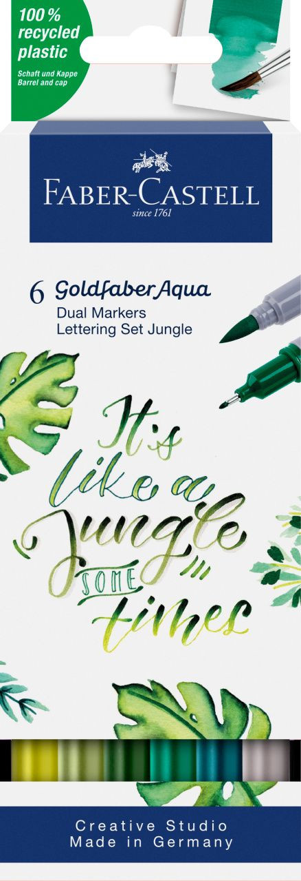 Set markere solubile 2 capete Faber-castel lettering jungle goldfaber, 6 buc/set
