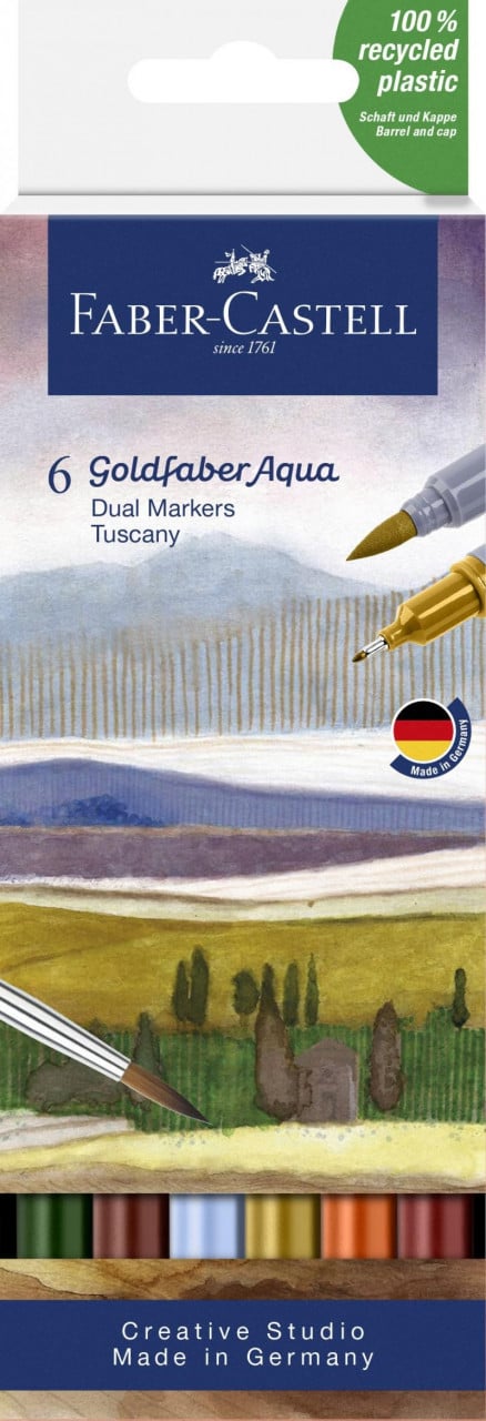 Set markere solubile 2 capete Faber-castell toscana goldfaber, 6 buc/set