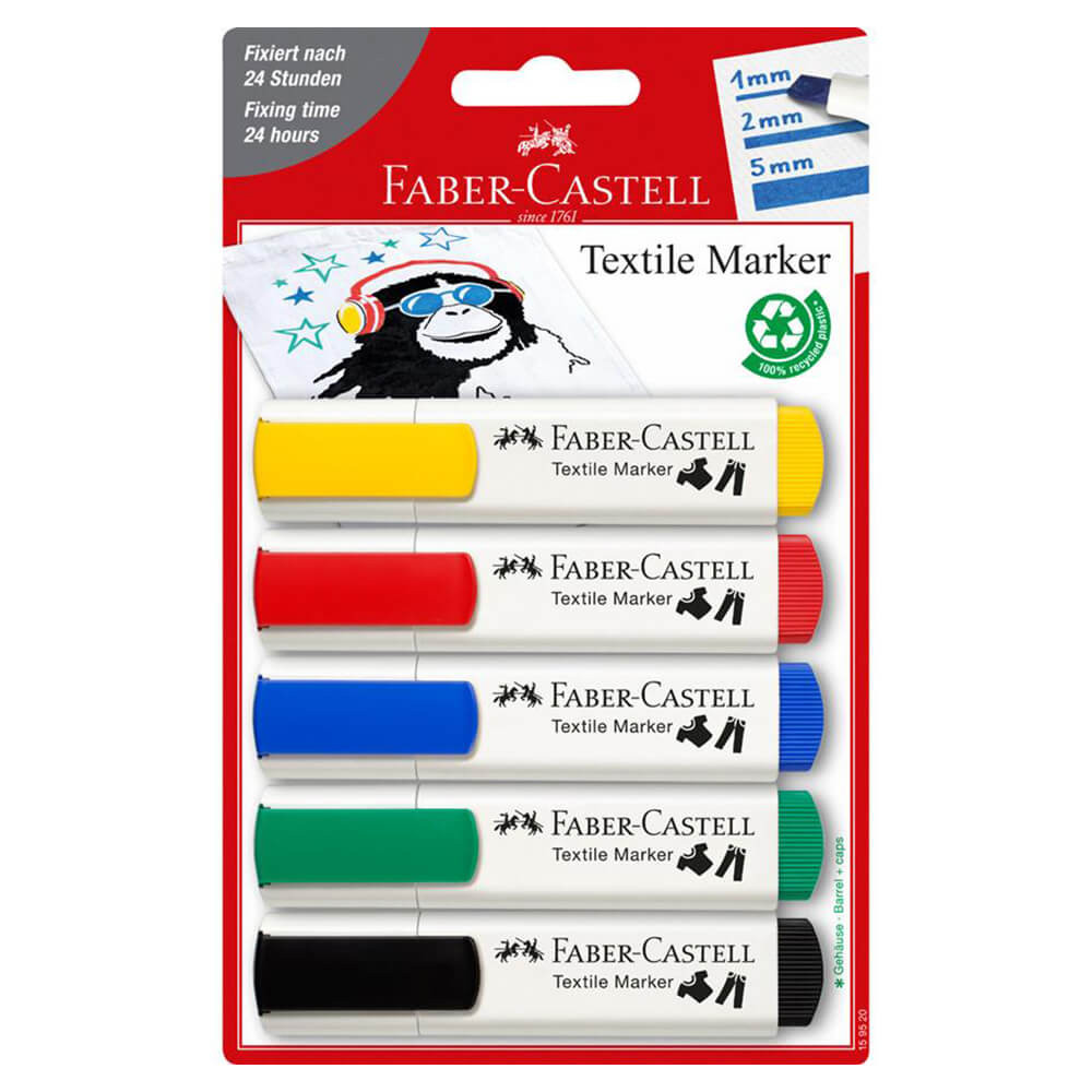 Set markere textile Faber-castell, blister, 5 culori standard