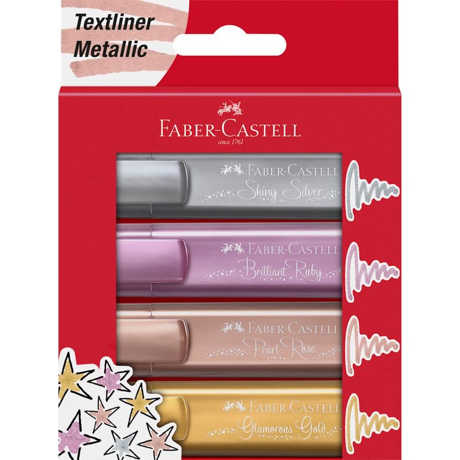 Set textmarkere metalizate Faber-Castell, 4 buc/set