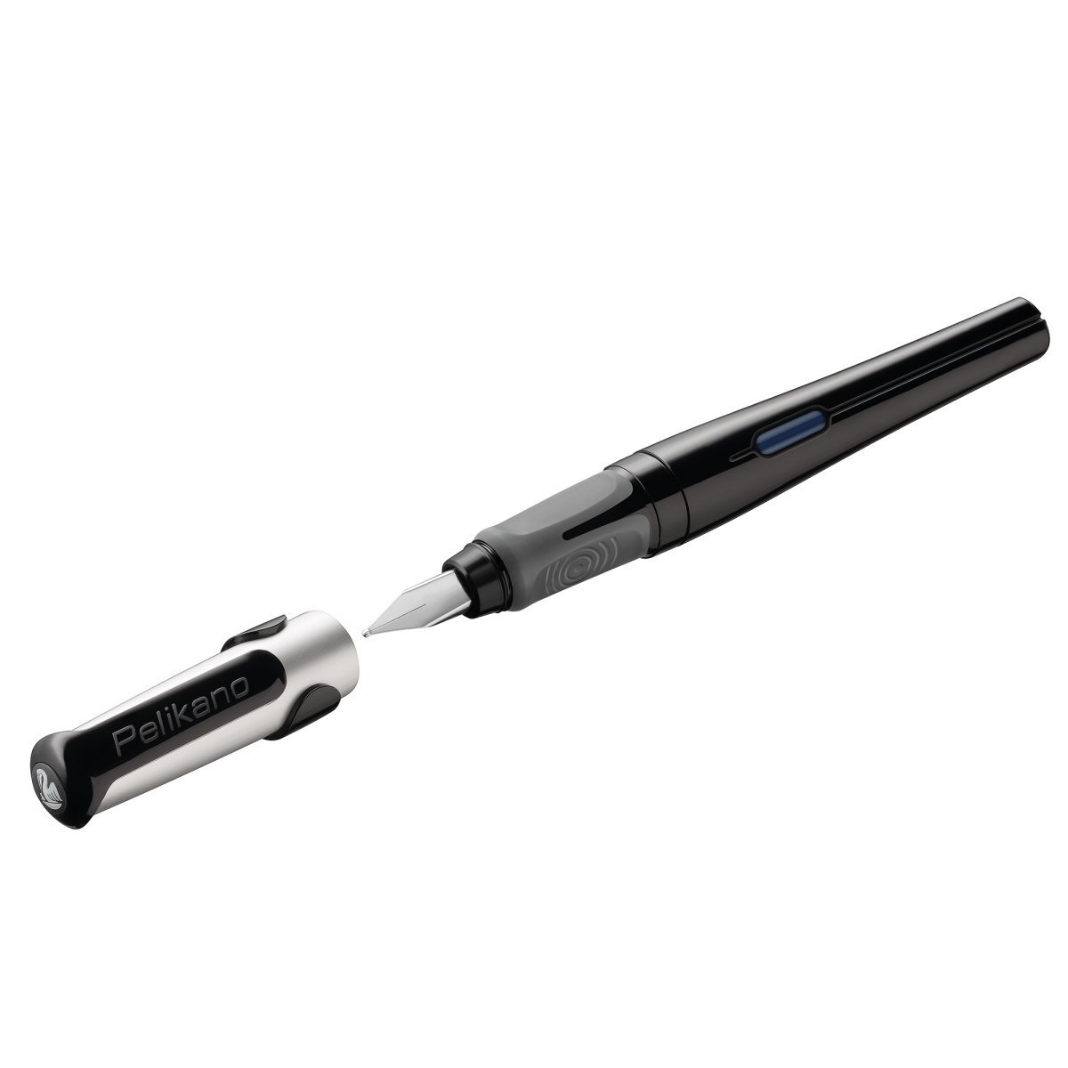 STILOU PELIKANO, PENITA L, GRIP ERGONOMIC, PENTRU STANGACI, 1 PATRON MARE ALBASTRU INCLUS, CULOARE NEGRU, IN CUTIE DE CARTON