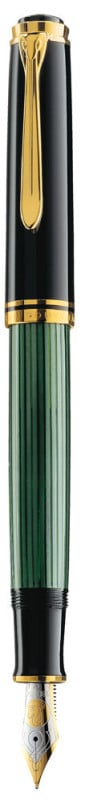 STILOU SOUVERAN M800 EF,PENITA AUR18K,ACCESORII PLACATE CU AUR,CORP NEGRU-VERDE