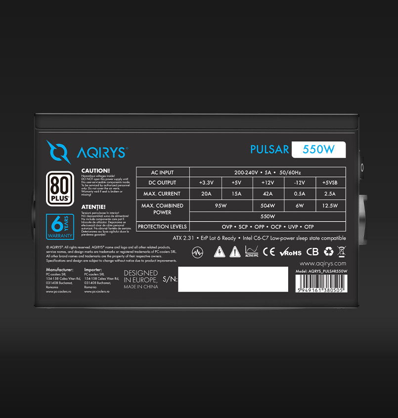 Sursa Aqirys Pulsar 550W 80+ White cert - 3 | YEO