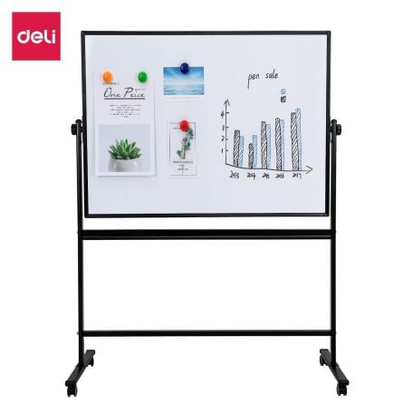 Whiteboard magnetic mobil, 90x150 cm, ramă aluminiu, Deli