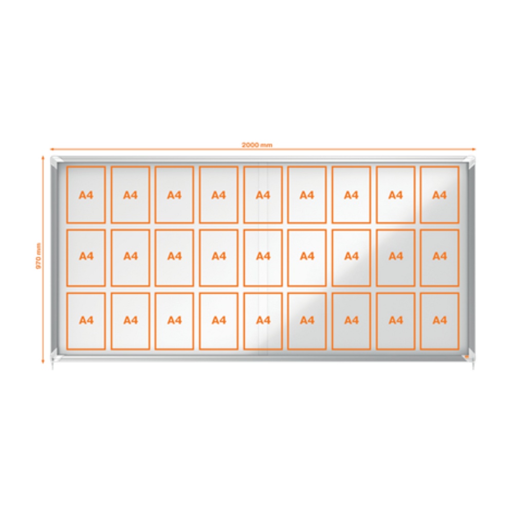 Avizier interior, oțel emailat, 27x A4, geam glisant și cheie, magnetic, alb, NOBO Premium Plus - 1 | YEO