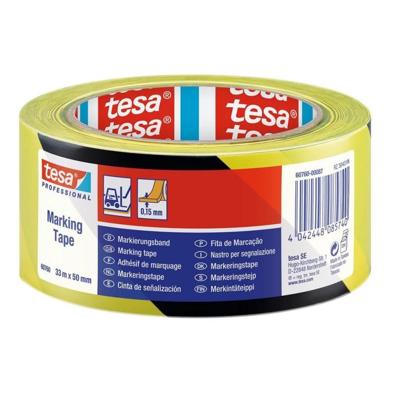 Bandă adezivă pentru marcare Tesa - galben/negru, 50mm x 33 m