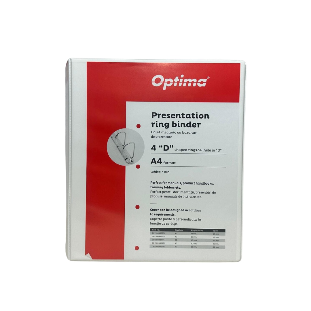 Caiet mecanic cu buzunar Optima A4 4 inele 40mm cotor 65mm