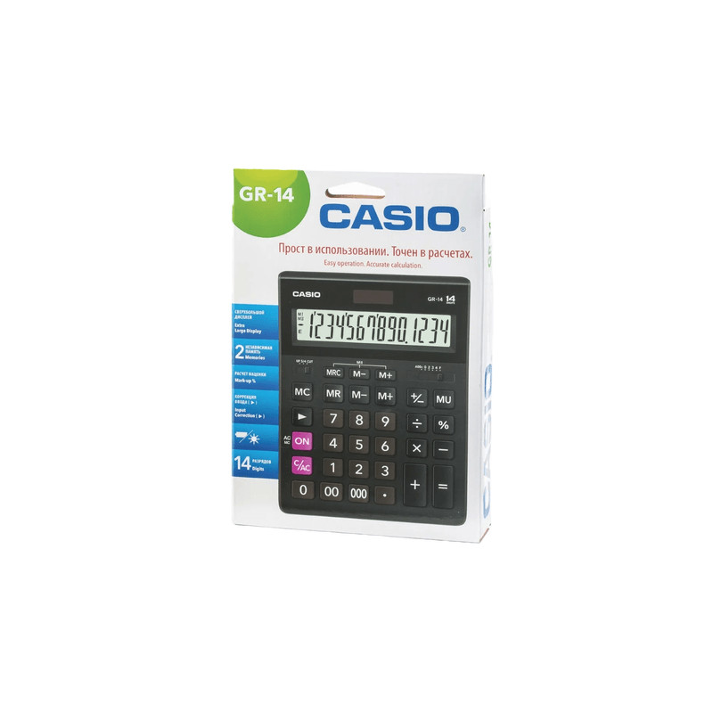 Calculator de birou Casio GR-14-W-EP, 14 digits, negru - 1 | YEO