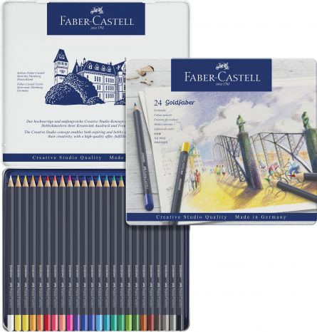 Creioane colorate Faber-Castell Goldfaber, 24 culori, cutie metal - 1 | YEO