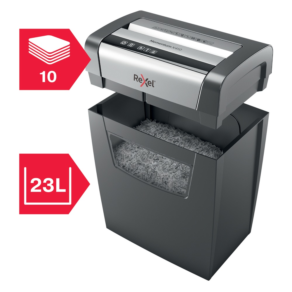Distrugător de documente manual REXEL MOMENTUM X410, 10 coli, P4, cross-cut (confeti) - 3 | YEO