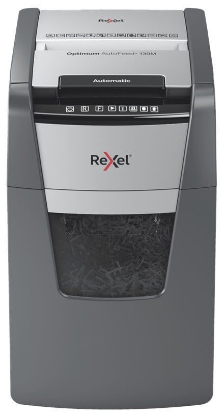 Distrugator documente automat REXEL OPTIMUM 130M, P5, micro-cut (particule), 130 coli, cos 44l, negr