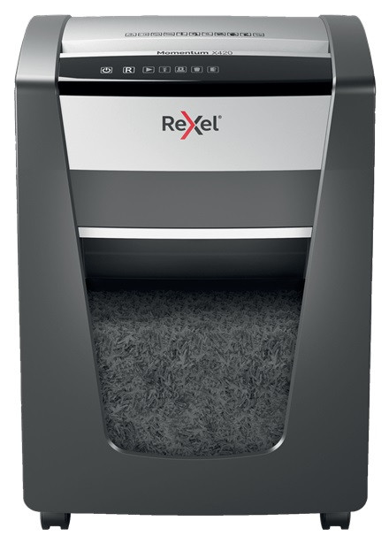Distrugator documente manual REXEL MOMENTUM X420, P4, cross-cut (confeti), 20 coli, cos 23l, negru