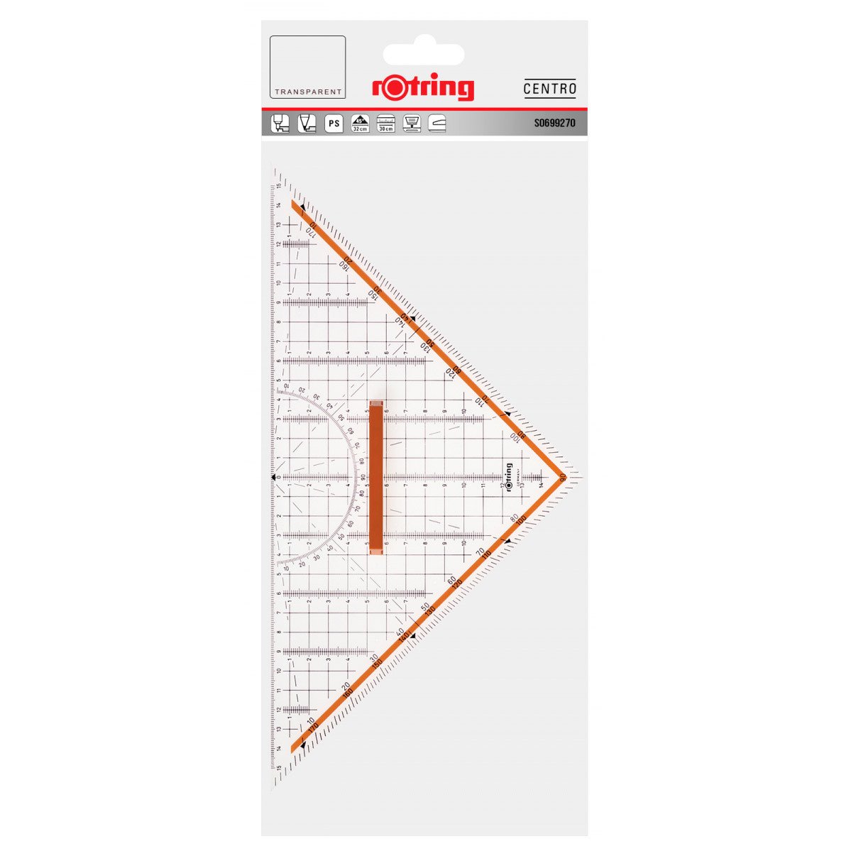 Echer 45° Rotring Profesional 30/32 cm cu Raportor si Maner - 1 | YEO