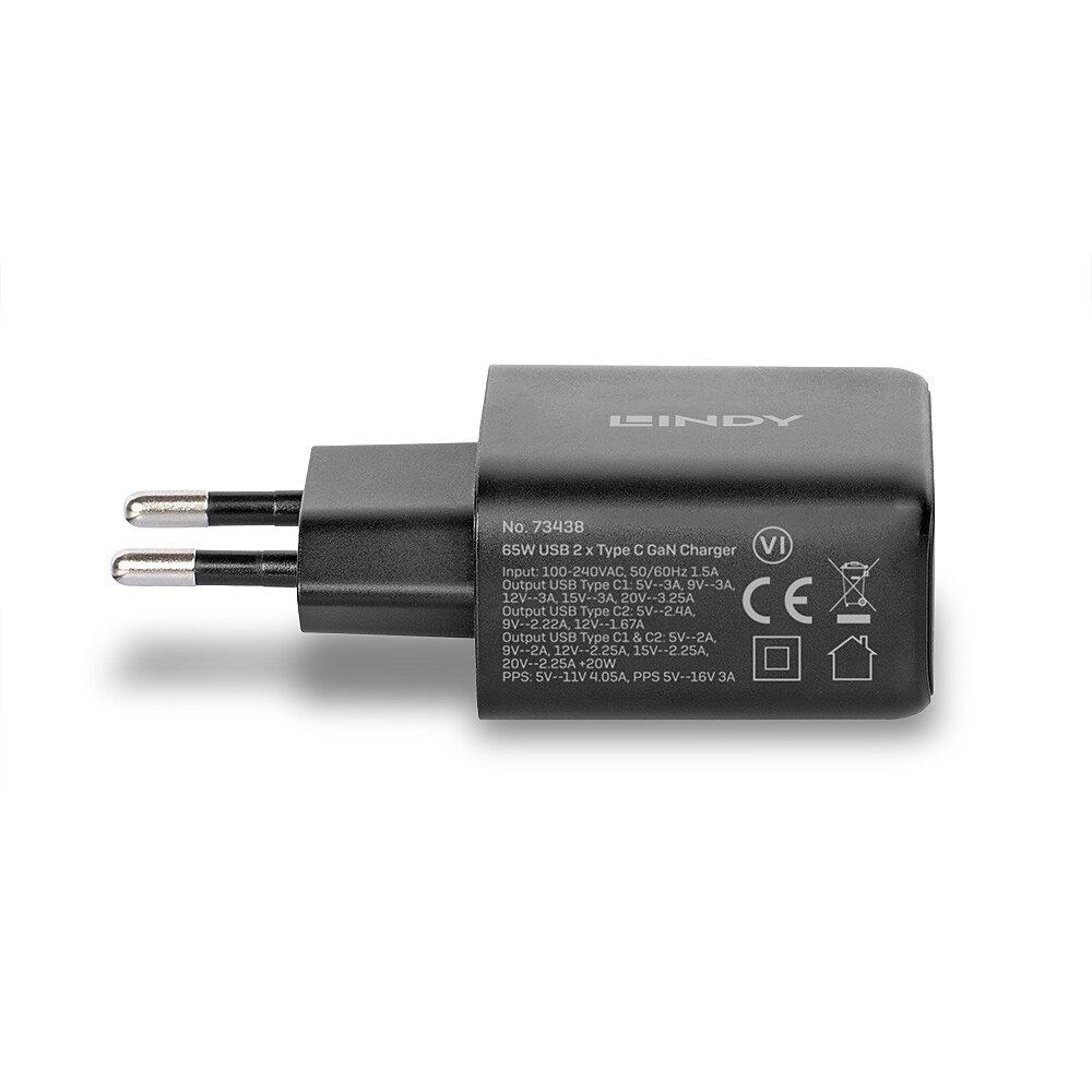 Incarcator Lindy 2x USB Type-C GaN 65W - 1 | YEO