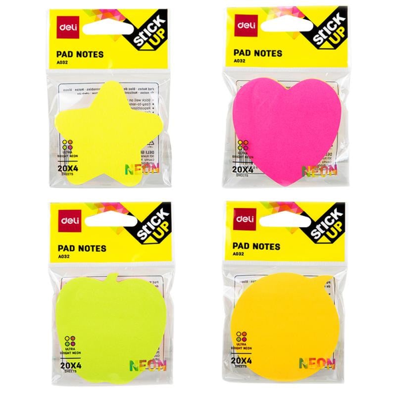 Notes adeziv div forme 76*76mm 4*20file Neon Deli
