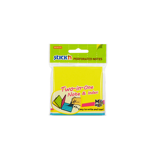 Notes autoadeziv perforat 76 x 76 mm, 80 file, (2 in 1 - notes/index), Stick