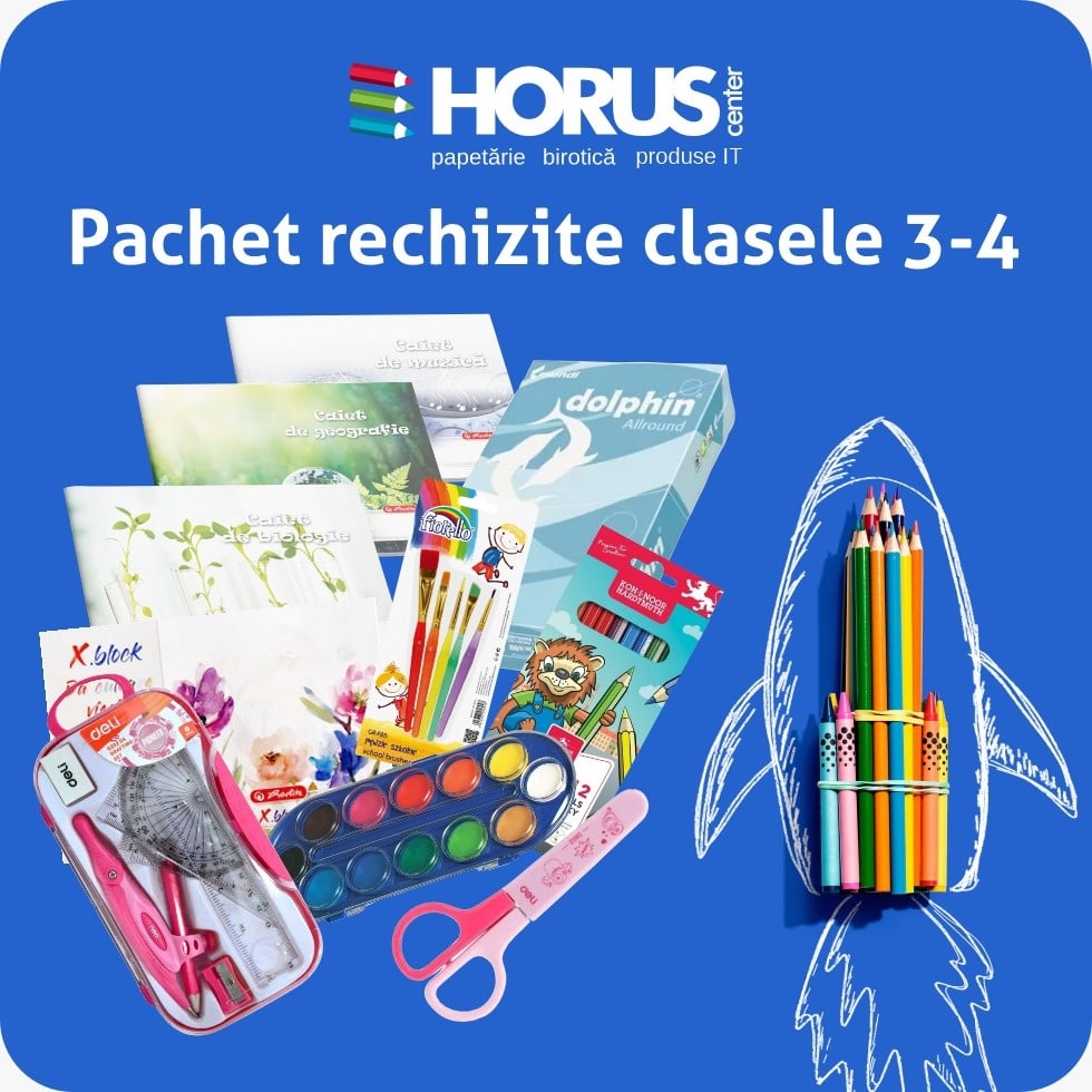 Pachet rechizite școlare, set complet, 25 piese, pentru Clasele 3-4