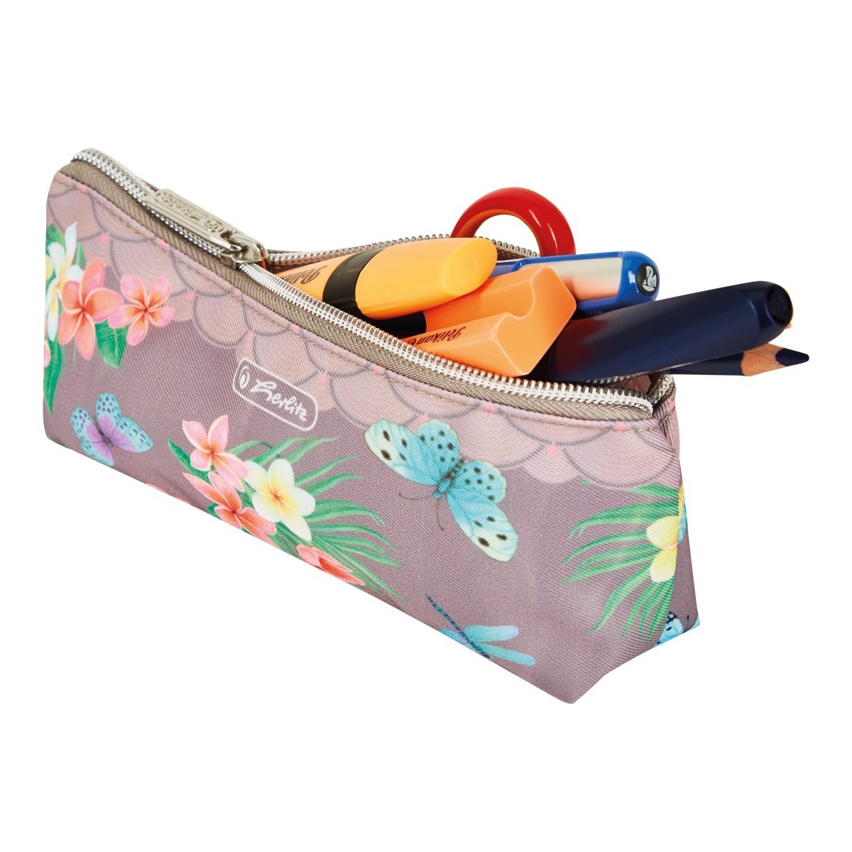 Penar neechipat fete, 1 fermoar, Dimensiuni 19,5x6,5x9,5cm, tip etui, 1 compartiment, Motiv Ladylike Butterflies Herlitz - 1 | YEO