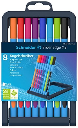 Pix fără mecanism Schneider Slider Edge XB, rubber grip, varf 1.4mm, 8 culori/set - (N,R,A,V,Or,Vi,Roz,Bleu)