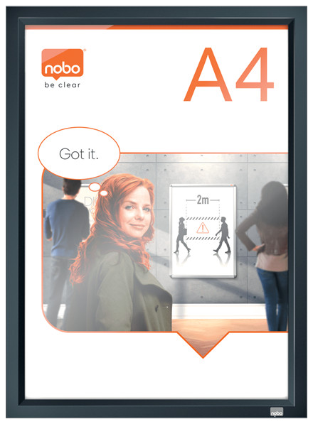 Rama pentru perete, aluminiu, cu clip, A4, grafit, NOBO Impression Pro - 1 | YEO