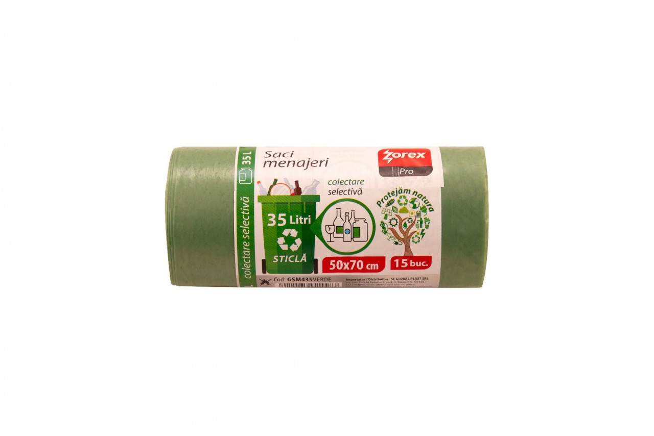Saci colectare selectivă Zorex-Hârtie/Carton, 35L, 15 buc / rola