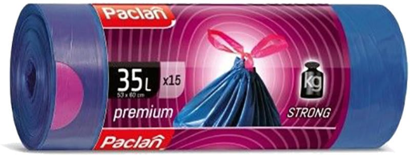 Saci menaj cu șnur Premium Paclan, 35L, 15buc/set