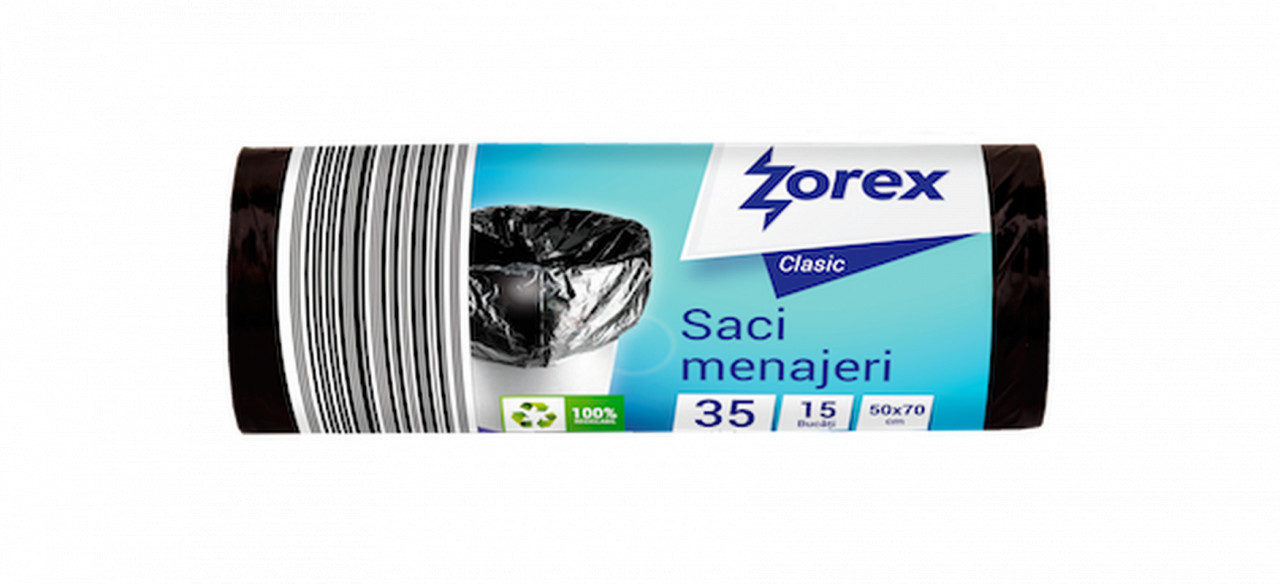 Saci menajeri Zorex Clasic, 35L, negru, 15 buc/rola
