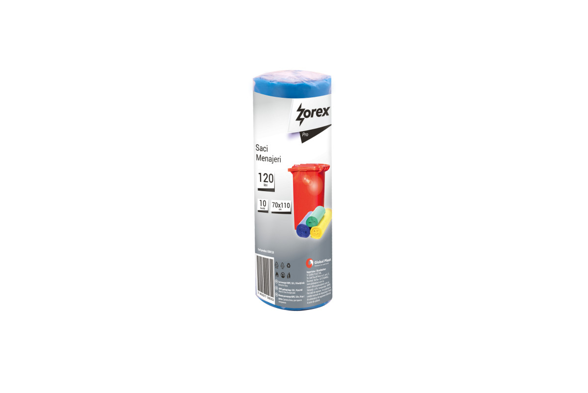 Saci menajeri Zorex Pro, 120L, albastru, 10 buc/rola