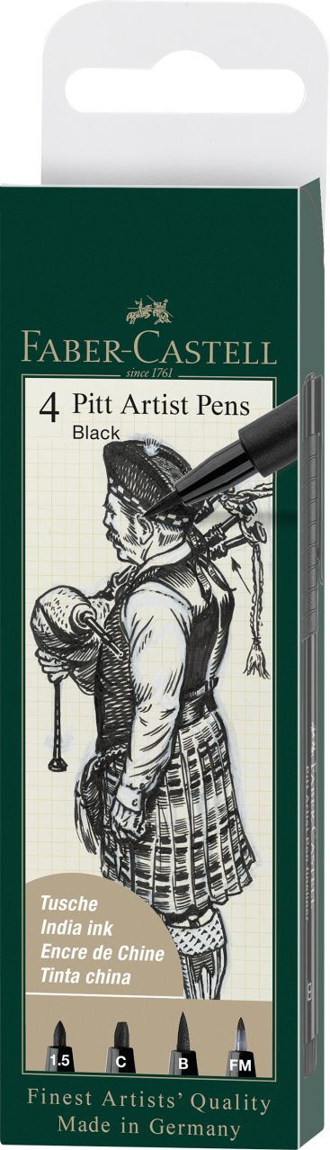 Set 4 buc marker Faber-Castell Pitt Artist Pen ( 1.5,C,B,FM), negru