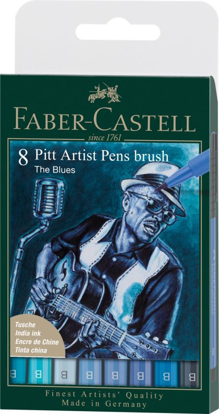 Set 8 markere Faber-castell Pitt artist pen, albastru