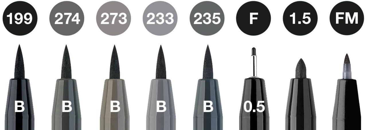 Set 8 markere Faber-castell Pitt artist pen, negru și gri - 1 | YEO