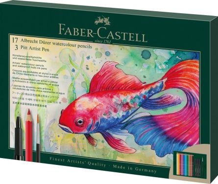 Set cadou Faber-Castell, 17 creioane colorate A.Durer + 3 Pitt Artist Pen + pensulă
