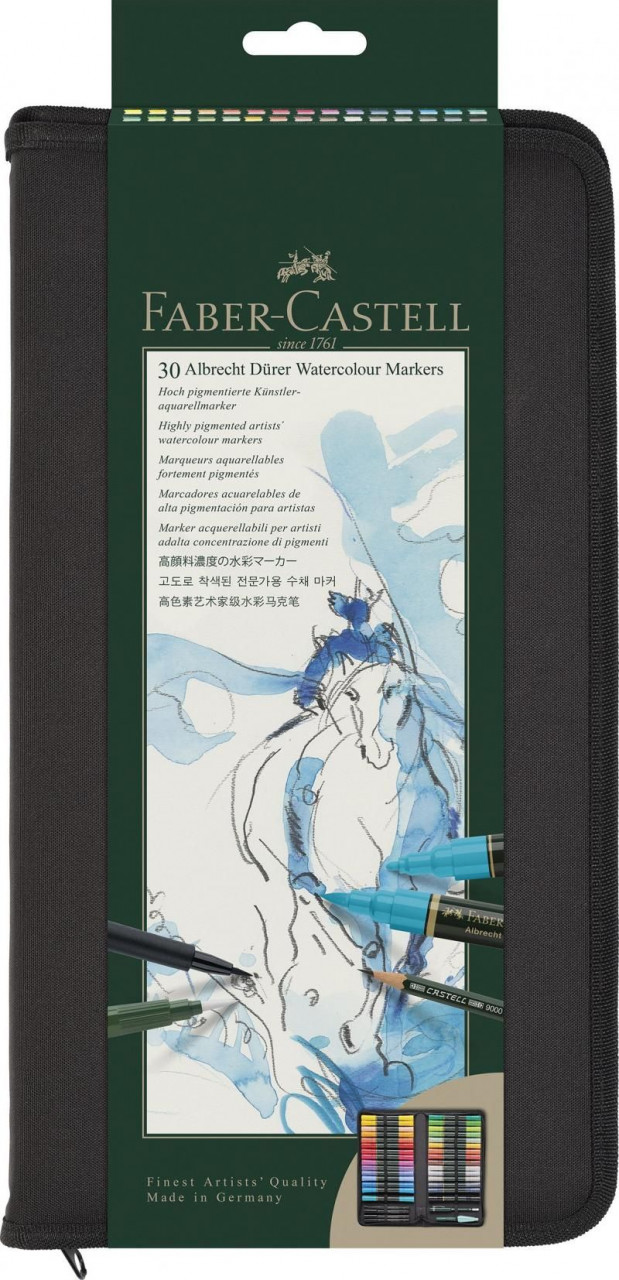 Set markere solubile Faber-Castell Albrecht Durer, 30 buc+ 4 buc Pitt Artist Pens + Perfect Pencil + pensulă