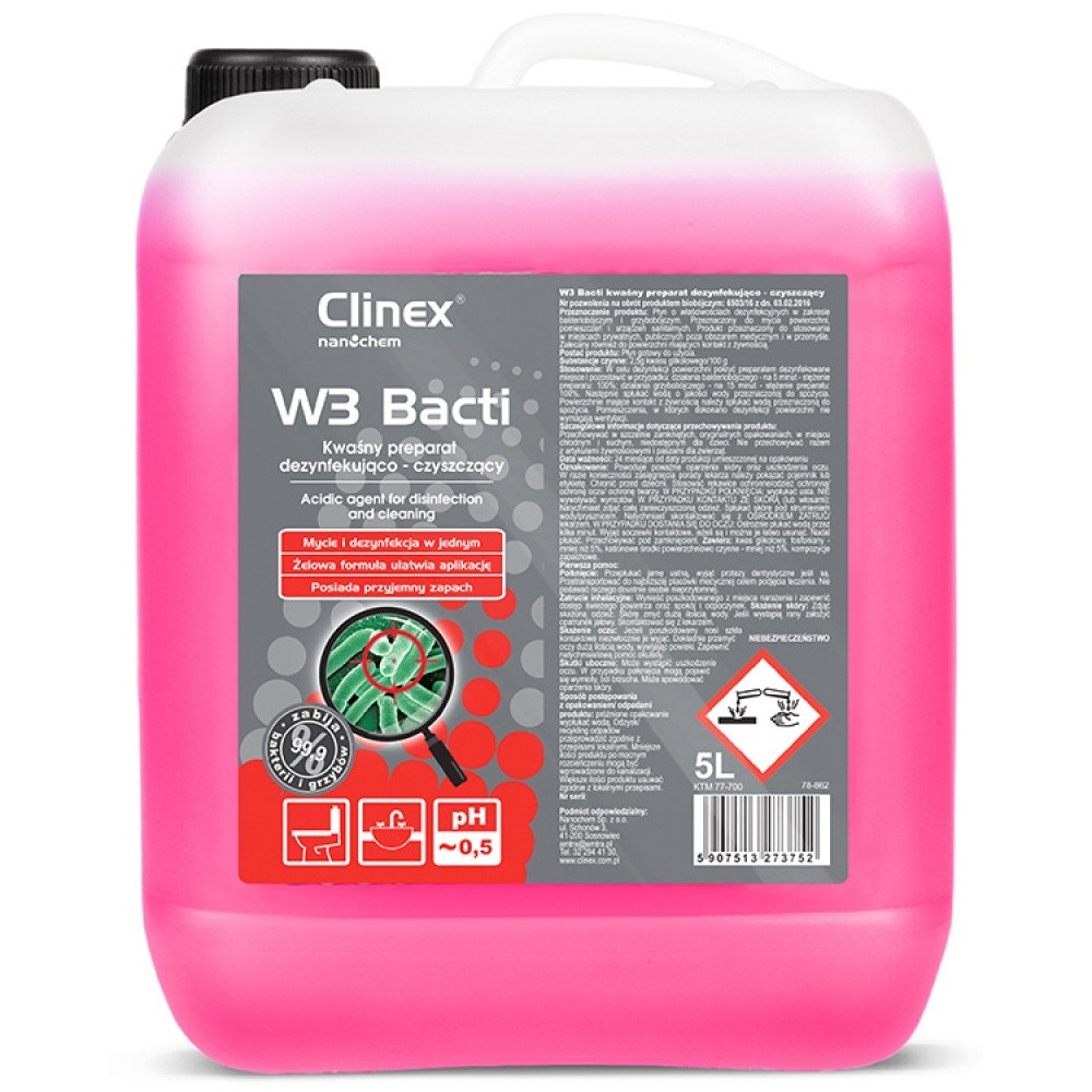 Soluție pentru curățare și dezinfectare diverse suprafețe Clinex W3 Bacti, 5L