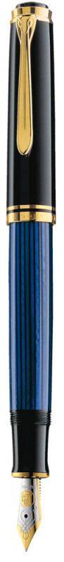 STILOU SOUVERAN M600 F,PENITA AUR 14K,ACCESORII PLACATE CU AUR,NEGRU-ALBASTRU