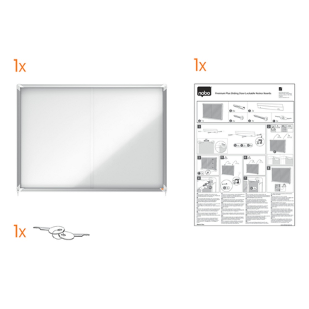 Avizier interior, oțel emailat, 27x A4, geam glisant și cheie, magnetic, alb, NOBO Premium Plus - 2 | YEO