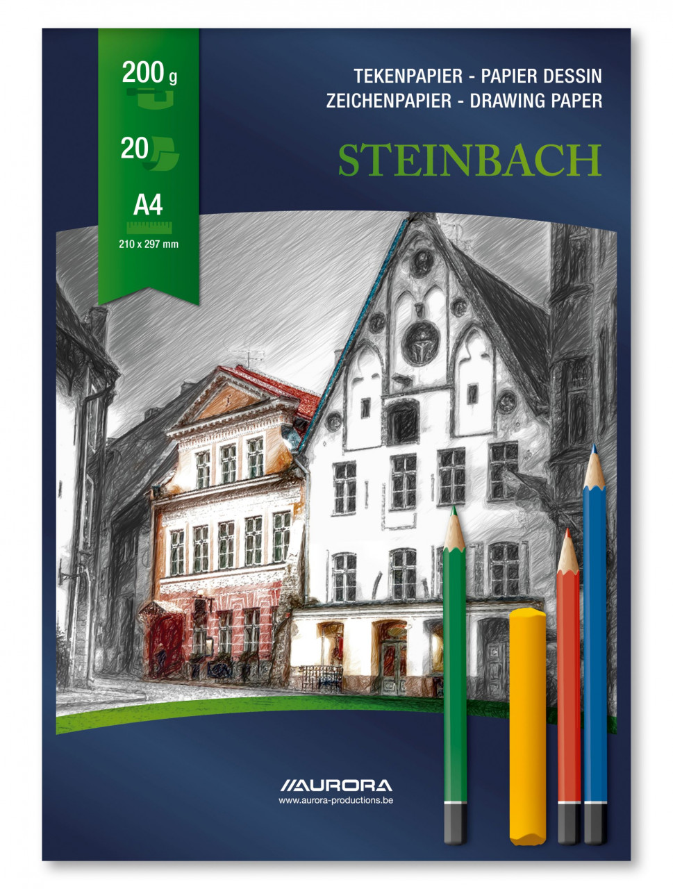 Bloc desen A4, 20 file - 200g/mp, AURORA Steinbach - carton alb