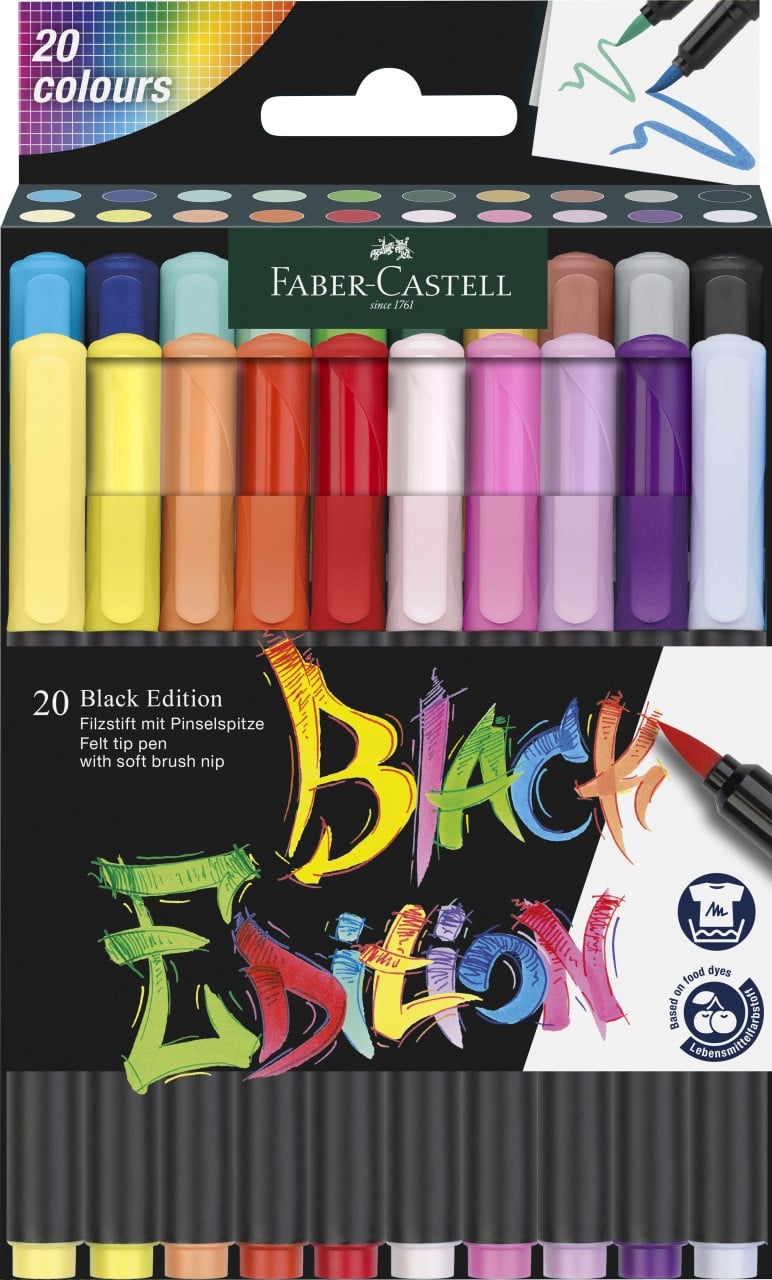 Brush pens, set 20 culori, Black edition, Faber-castell