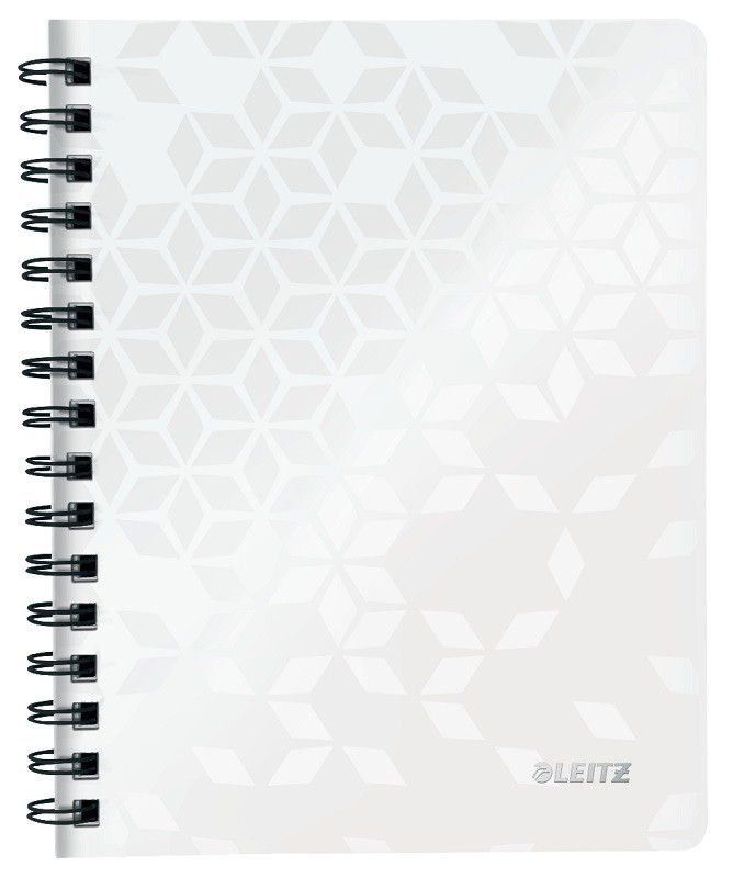 Caiet de birou Leitz WOW, PP, FSC, reciclabil, A5, 80 coli, cu spira, matematica, alb