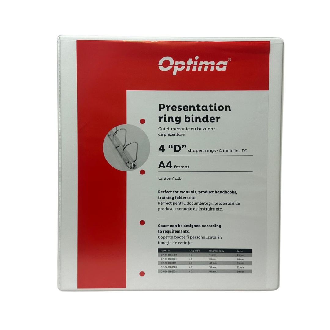 Caiet mecanic cu buzunar Optima A4 4 inele 50mm cotor 75mm