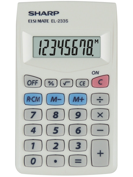Calculator de buzunar, 8 digits, 103 x 60 x 8 mm, SHARP EL-233S - alb