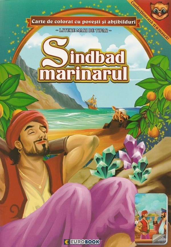 Carte de colorat A4 cu povesti si abtibilduri - Sindbad marinarul