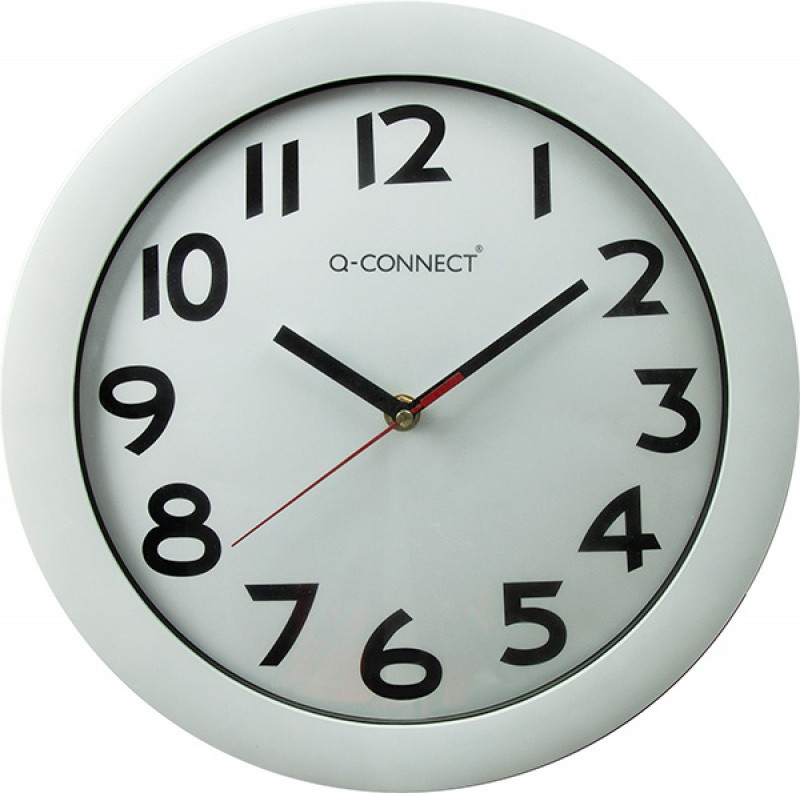 Ceas de perete, D-28 cm, cifre arabe, cadran alb, rama plastic cromata, Q-Connect Budapest