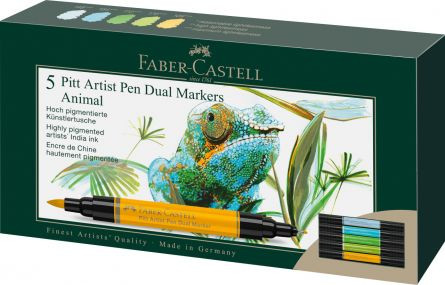 Cutie Pitt Artist Pen Dual marker Faber-Castell Studio Animals, 5 buc