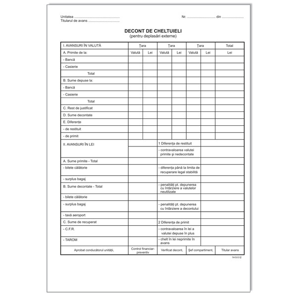 Decont de cheltuieli offset A5, 55 g/mp, 100 file RQ