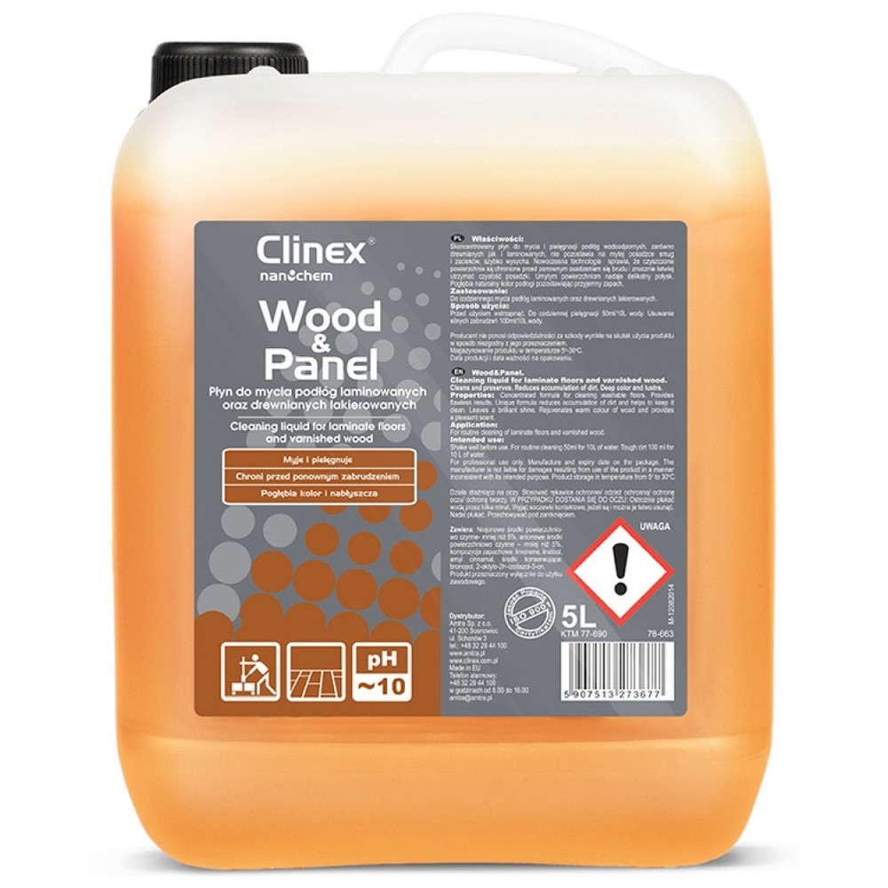 Detergent lichid concentrat pentru curățare parchet și suprafețe lemn Clinex Wood & Panel 5 litri