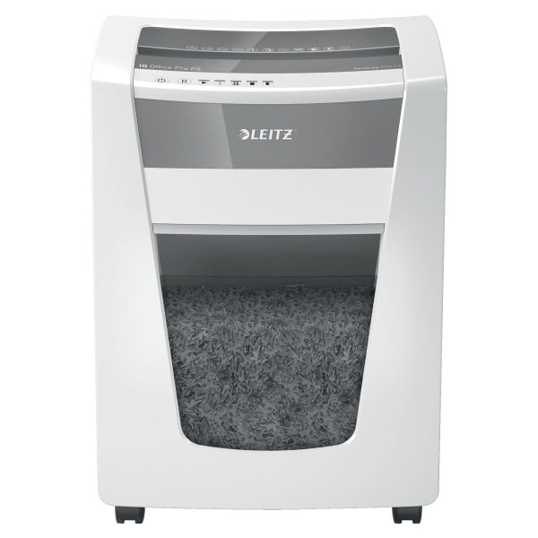 Distrugator documente manual LEITZ IQ Office Pro, P5, micro-cut (particule), 15 coli, cos 30l, alb
