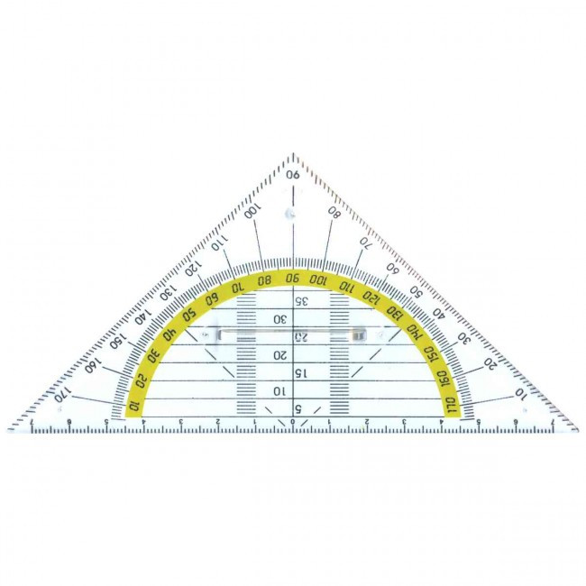 Echer 16 cm, cu raportor 180 grade, 16 cm, plastic transparent, ALCO