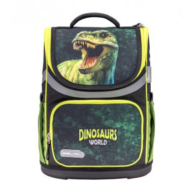 Ghiozdan neechipat Mini, Dimensiune 36x26x16 Cm, Motiv Dinosaur World + Cadou