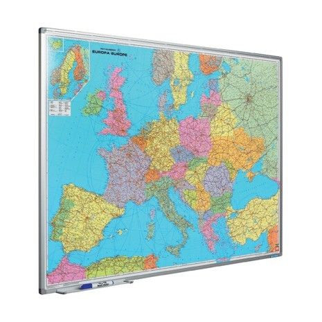 Harta Europei (rutieră+administrativă) 90 x 120 cm, profil aluminiu SL, SMIT